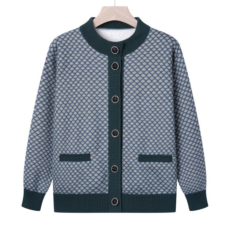 Clothes Plus Velvet Thickened Sweater Jacket for Women Grandma Sweater Cardigan 60 Years Old 70 Mother Autumn and Winter Clothes