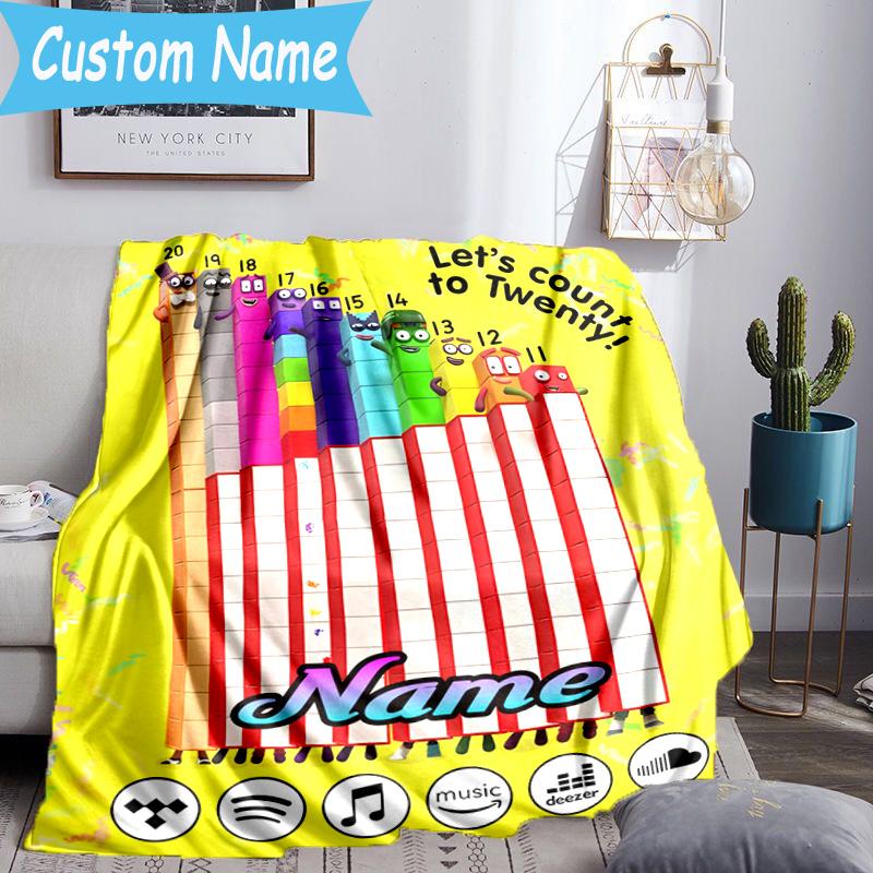 1PC Custom Name Colorful Blocks Adventure Throws Blanket Flannel Blankets for Couch Bed Gifts for Men Women Travel Picnic Christmas fan Gifts