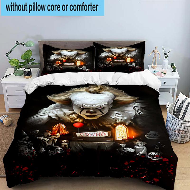 1PC Scary Clown Horror 3pcs Bedding,Including 1pc Duvet Cover And 2pcs Pillowcases Perfect for Christmas,Ideal for Bedroom, Dormitory
