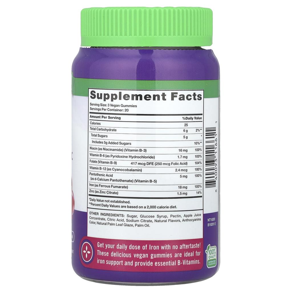 Nature's Truth Essential Iron + Vitamin B Complex, Zinc Gummies, Natural Grape Flavor, 60 Gummies
