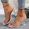 2024 Summer Fashion Rivet Women's Slippers New Transparent High Heels Women's Sexy Square Toe Party Dress Shoes Women's Slippers