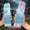 1PC Light Blue Ice Crystal Texture Print 750ml Color Plastic Sports Water Bottle Leakproof Flip Straw Lid Suitable for Sports Office Home Use