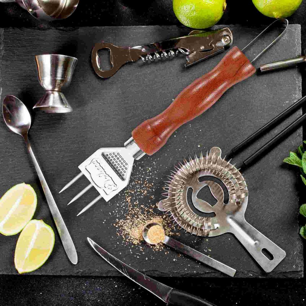 Crusher Ice Maker Pick Icemaker Trident Stainless Steel Snow Bartender Picker with Wooden Handle