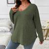 Женский осенне-зимний топ с v-образным вырезом и длинными рукавами, свободный пуловер размера плюс, вязаный неровный подол, мягкая теплая повседневная женская блузка