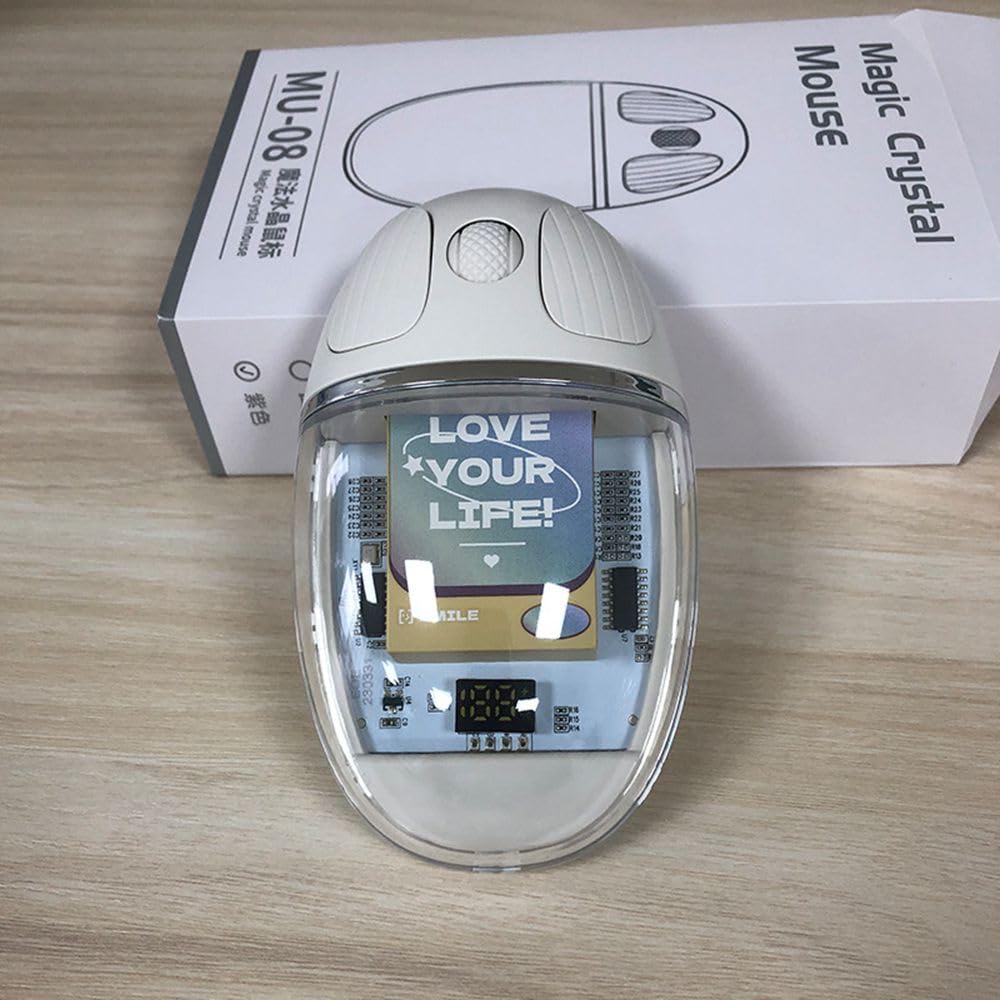 MU-08 Transparent Mouse, Quiet, USB Wireless, Bluetooth, Crystal Clear, 7-Color Backlight, Compact, Lightweight, Rechargeable, Dual-Device