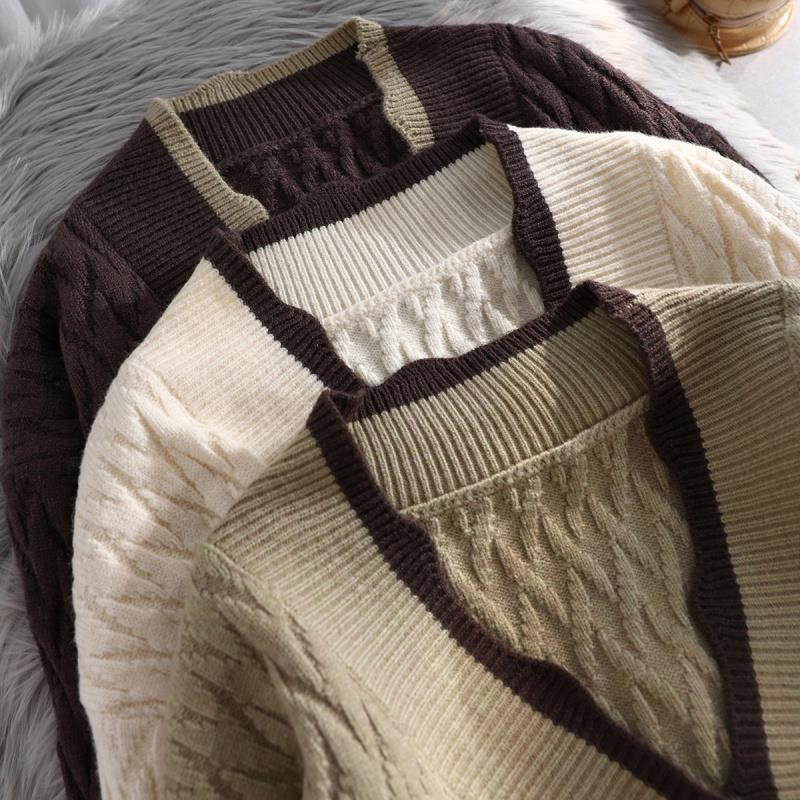 Короткий вязаный кардиган женский весна и осень корейский свободный длинный рукав с v-образным вырезом повседневный свежий свитер кардиган женское пальто