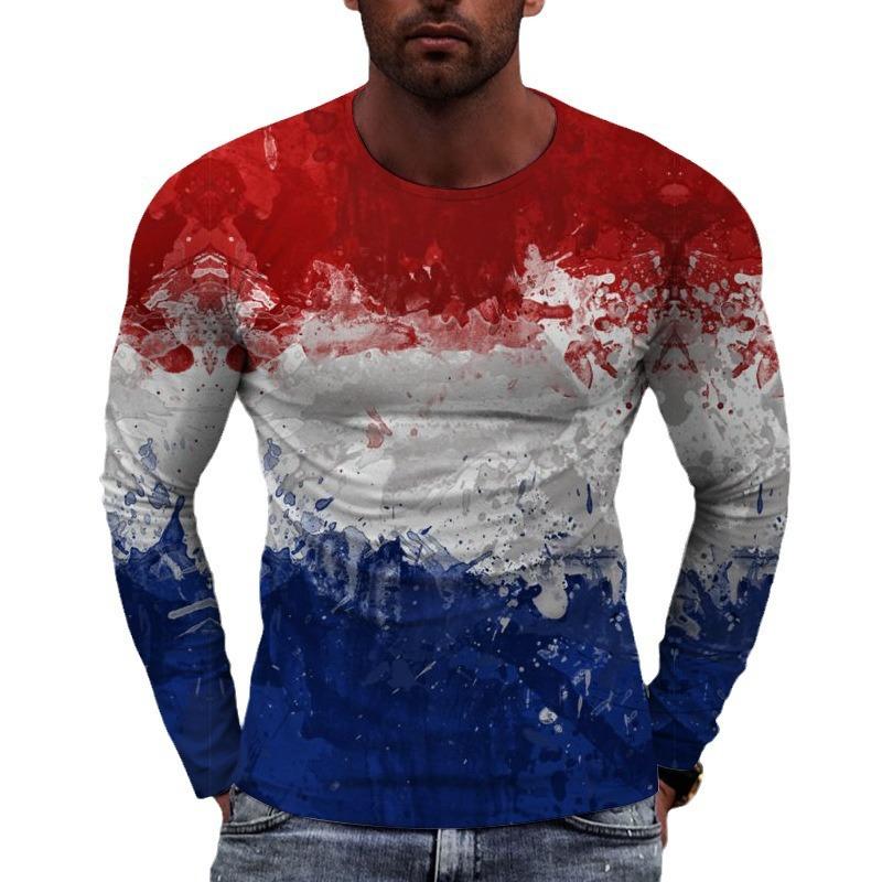Men Clothes New Long Sleeve Round Neck Sport Tops T Shirt Skull Pattern 3D Digital Print Autumn T Shirt