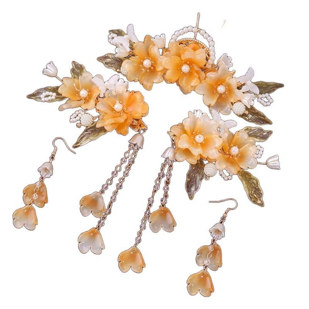 Earring Hanfu Hair Stick Pearl Flower Hair Comb Chinese Style Hairpin Set  Hairstyle Design Tool
