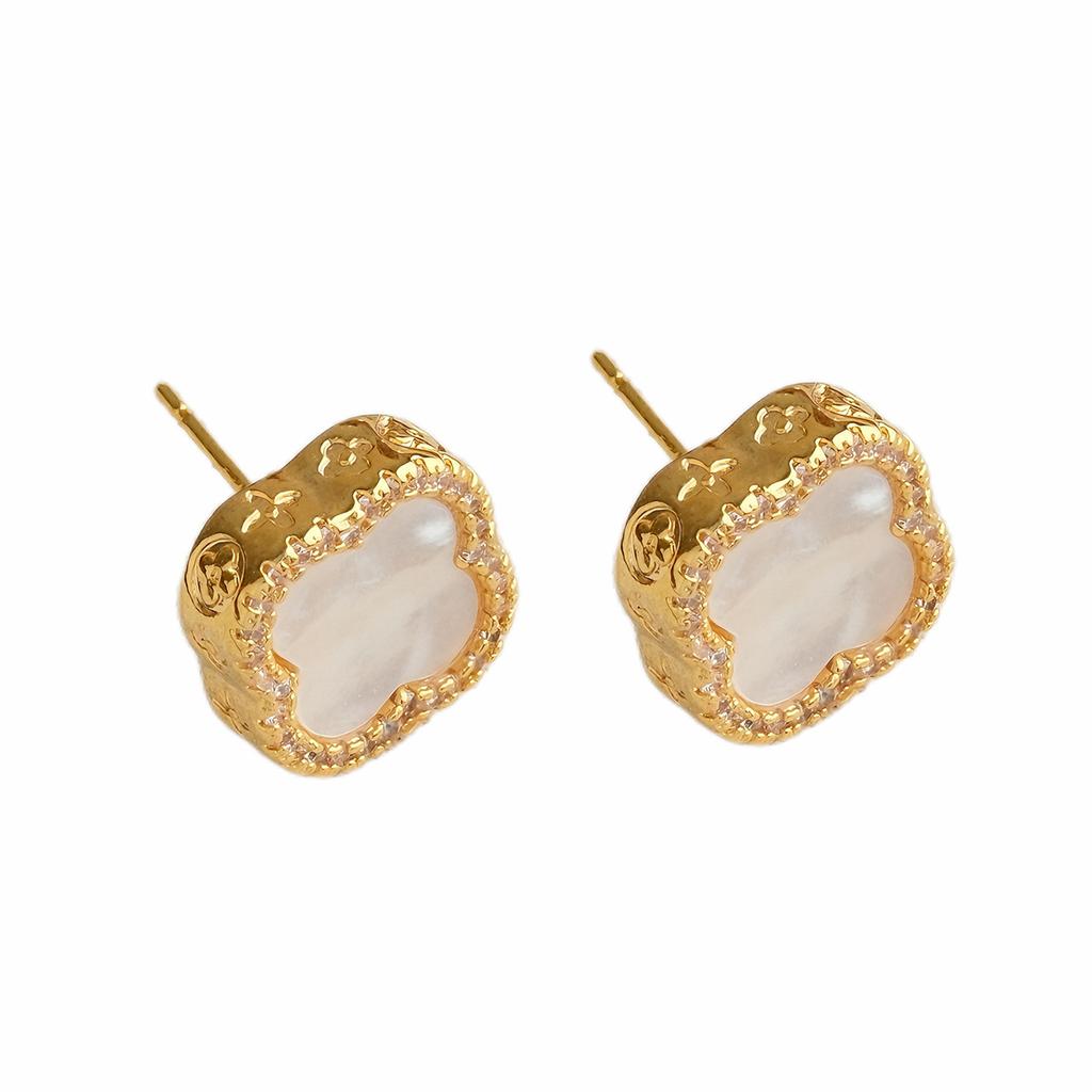 Korean version ins fashion fritillary four-leaf flower stud earrings women's light luxury zircon rimmed earrings temperament versatile personality