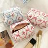 Ins Sweet Cotton Makeup Bag Floral Printed Cosmetic Bag Cute Storage Bags Aesthetic Toiletry Wash Pouch Travel Organizer Bag
