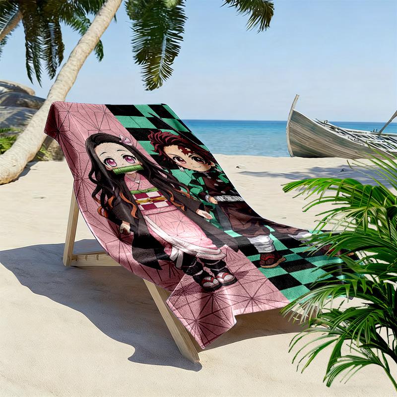 Demon Slayer Anime Print Beach Towel, Large Soft Quick Dry Towel for Beach Camping Swimming