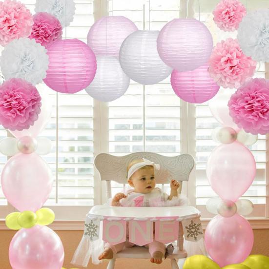 1 Set Paper Lanterns Party Decorations Tissue Pom Poms Flower Balls Simple Installation Boho Wedding Decorations