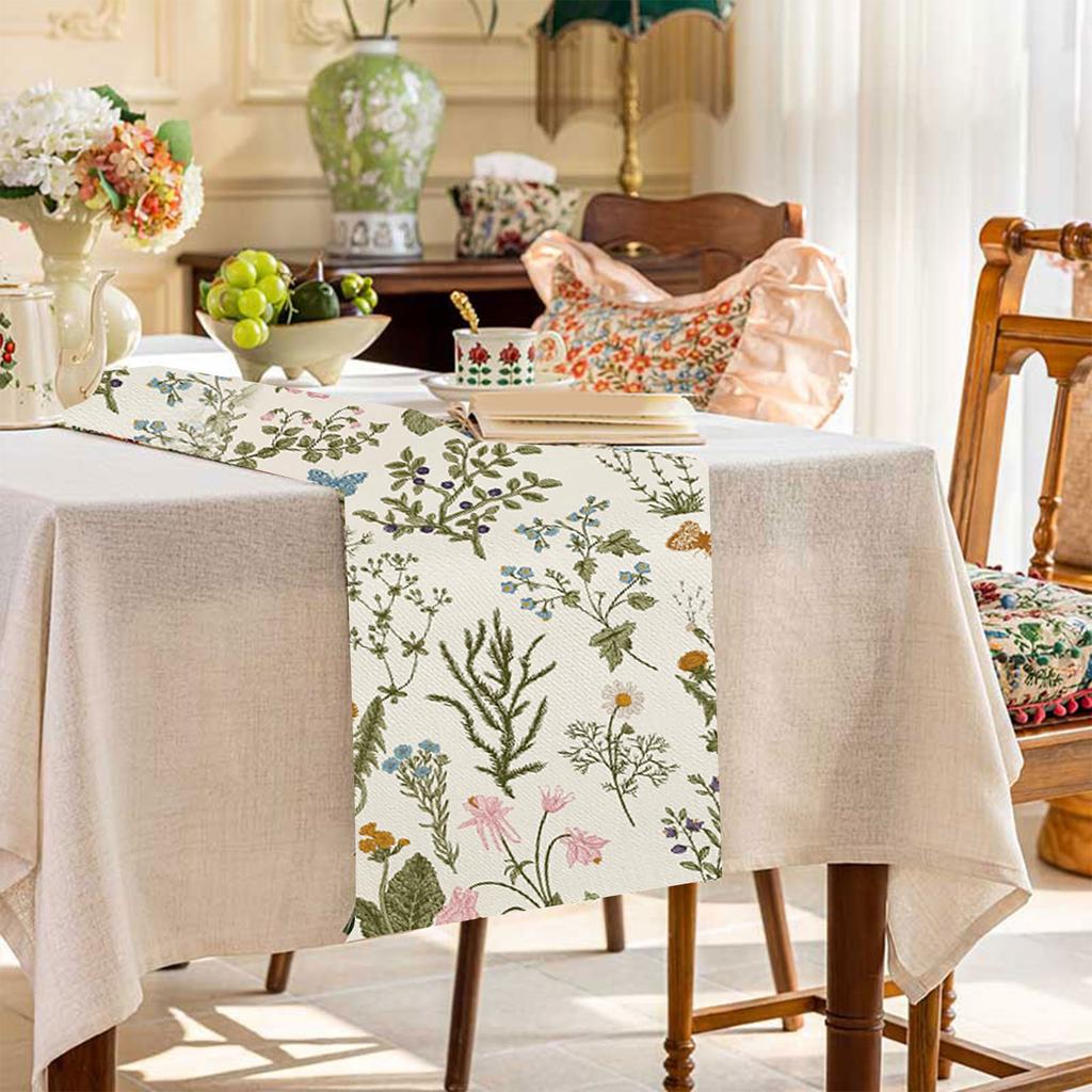 Весенняя льняная скатерть с цветочным принтом, декоративное покрытие для обеденного стола для сезонного домашнего декора