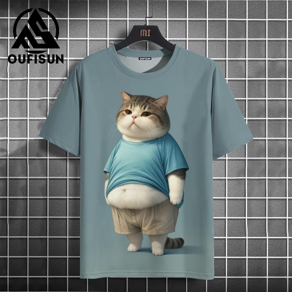 Oversized Women Summer T-Shirt O-Neck Short Sleeve Tops 3d Cute Animals Cat Printed Clothing Loose Pullover T Shirts Streetwear