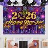 Блестящий Баннер-Фон для Нового Года 2026, Цветной Баннер с Буквами-Шарами, Декорация Фона для Вечеринки, Полиэстер, Баннер-Украшение для Празднования Шампанским