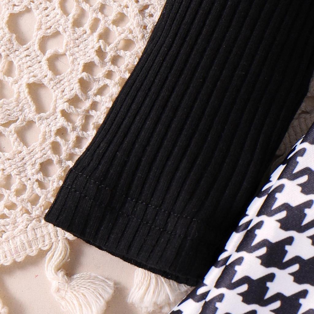 2 шт. Осенью для девочек в возрасте от 0 до 1 года: удобный, милый и симпатичный черный топ + юбка с узором «гусиная лапка» + повязка для волос