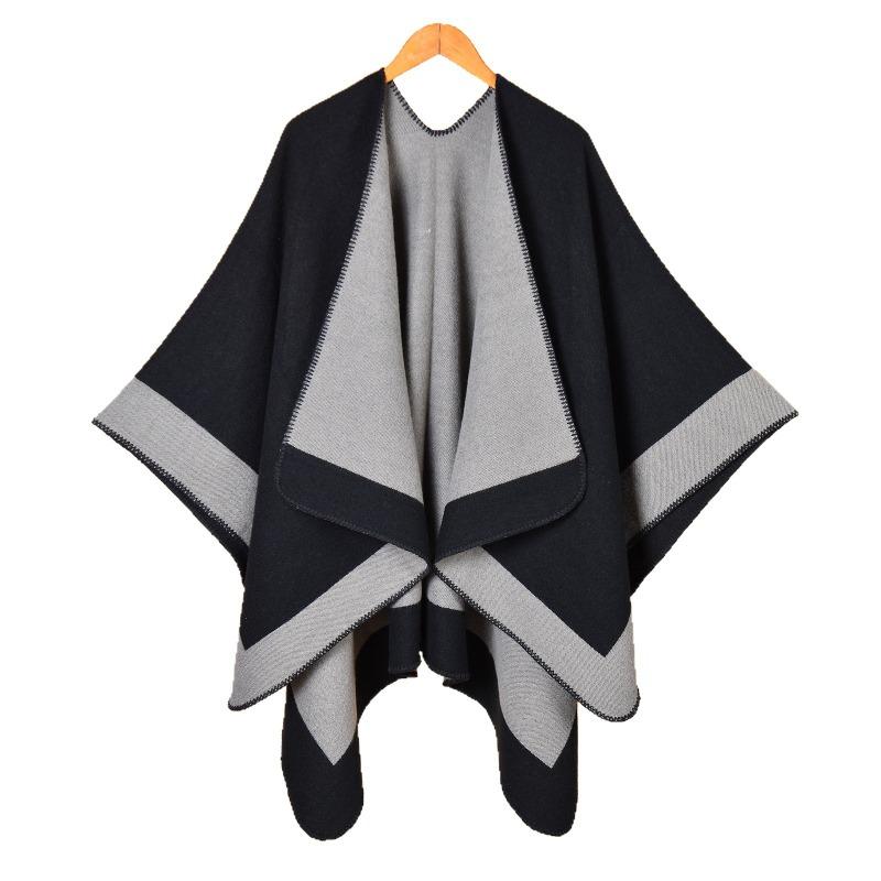 Осенне-зимний женский теплый шарф-шаль простой двусторонний можно носить жаккардовый утолщенный теплый внешний плащ