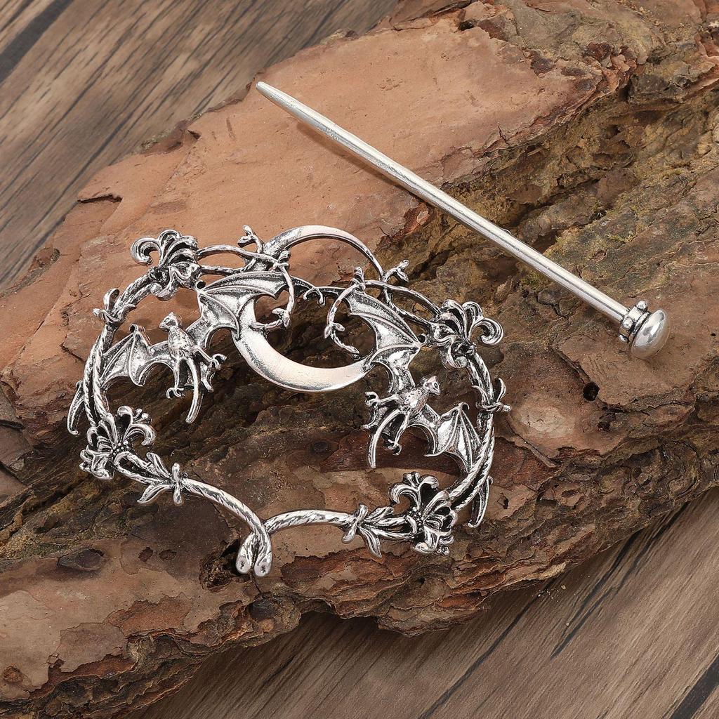 Ретро заколка для волос «Лунный цветок и летучая мышь-вампир» - Аксессуар для вечеринки в викингском норвежском стиле