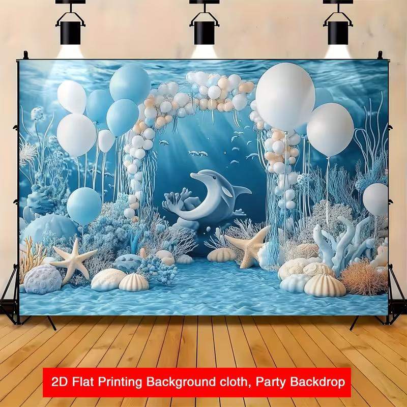 2D Underwater Dolphin Backdrop Kids Birthday Party Photography Background