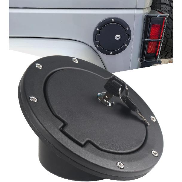 Black Gas Cap Cover Fuel Filler Door Cover Compatible with 2007-2017 Wrangler JK JKU 2/4-DOOR(NOT FOR 2018+ JL MODELS)