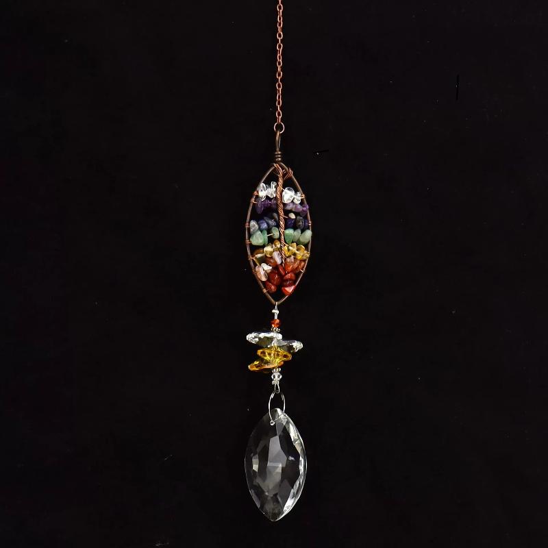 1PCS Heart Amethyst Tree Of Life Car Ornament Natural Crystal Pendant Sun Catcher For Rearview