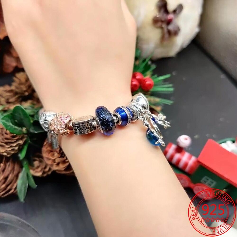 Original Sterling Color Family Moment Romantic Sparkling Heart Shaped Pav Ébuckle Snake Chain Bracelets Diy Classic BraceletClassic Chain