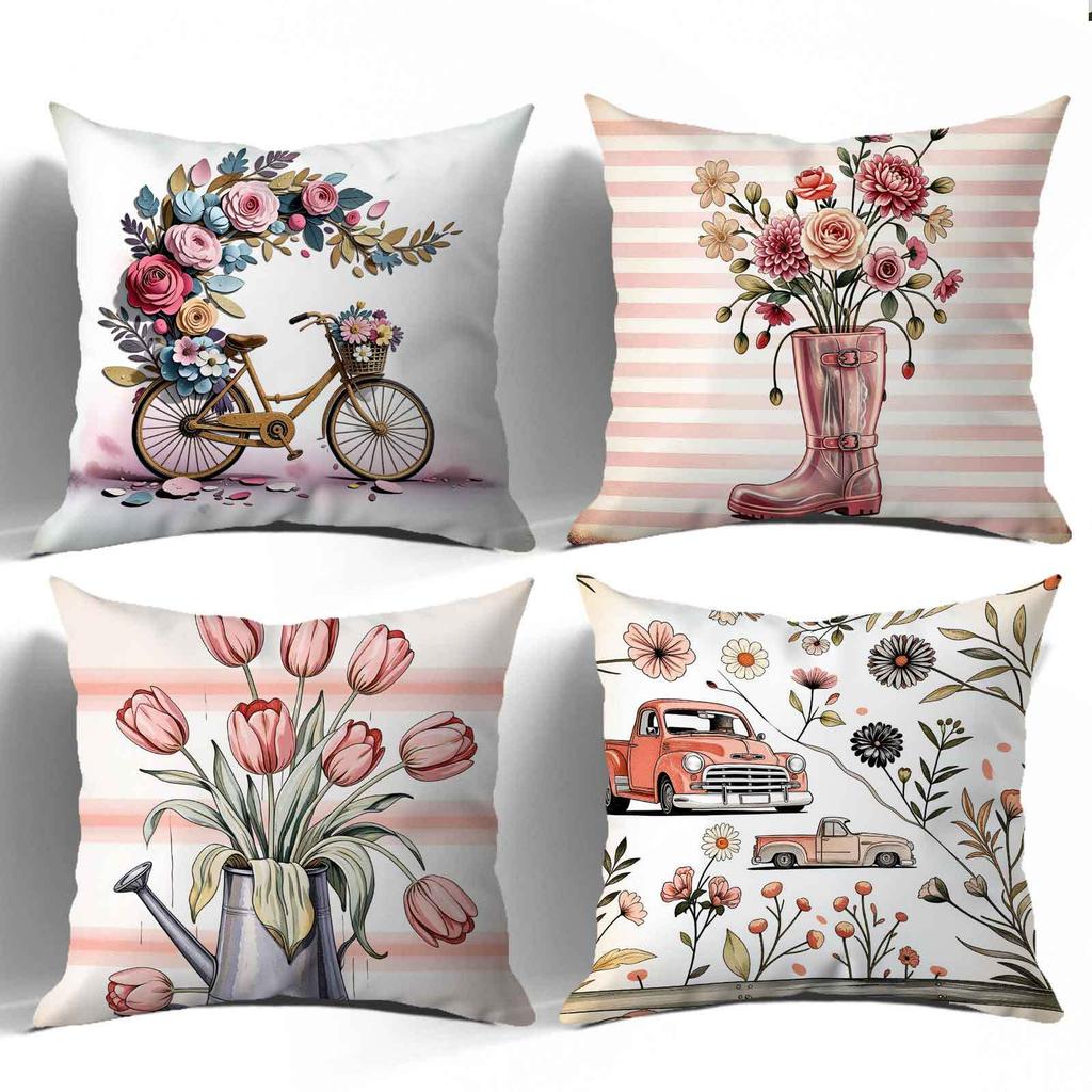Flower Rain Boot Pattern Digital Printing Pillow Cover Short Plush Suitable Living Rooms Bedrooms Sofas Throw Cushion Cover 4Pcs