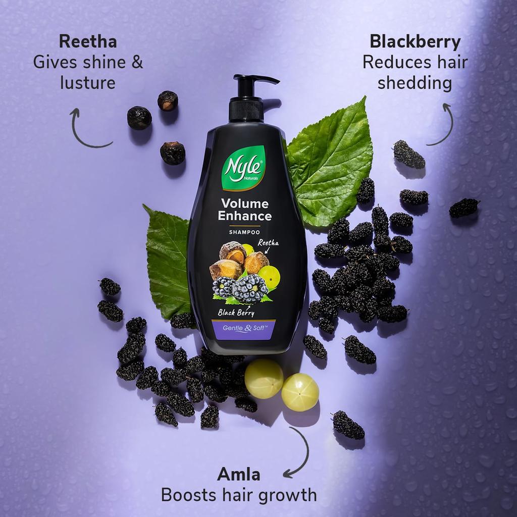 Nyle Naturals Volume Enhance Shampoo For Voluminous Hair With Reetha Blackberry & Amla Gentle Daily Care 400ml