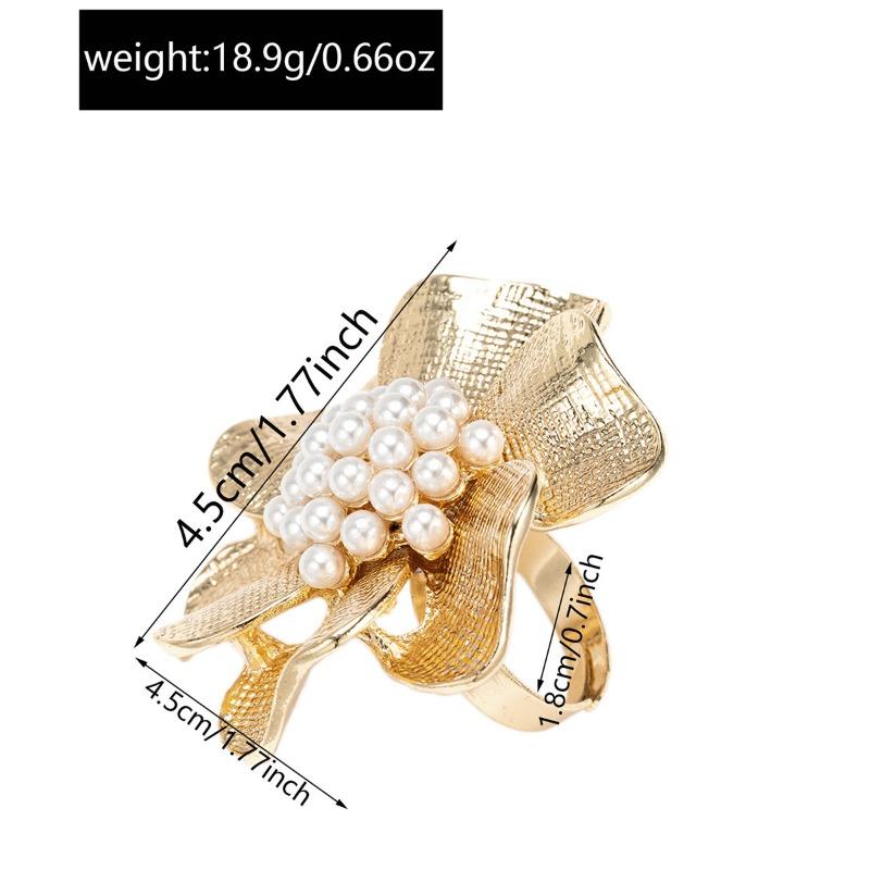 Flower Ring Retro Exaggerated Pearl Jewelry Women's High Sense Baroque Irregular Opening Jewelry