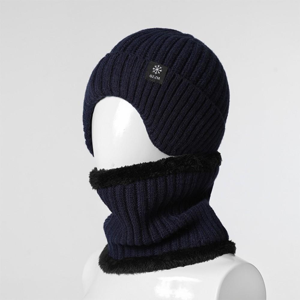 Thick Hat Scarf Set Neck Warm Ear Protection Hat Casual Knitted Beanie Hat Riding
