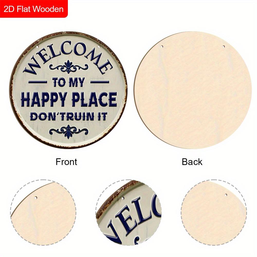 Деревянная приветственная табличка «Счастливое место» - Уникальные фигурки-украшения - Идеально для входной двери, двора, крыльца, декора комнаты