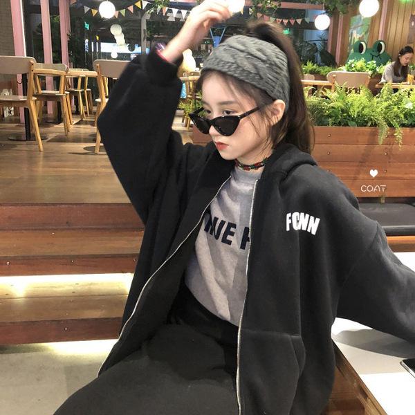 Женский кардиган на молнии с капюшоном из флиса с принтом букв в корейском стиле, осень/зима 2022