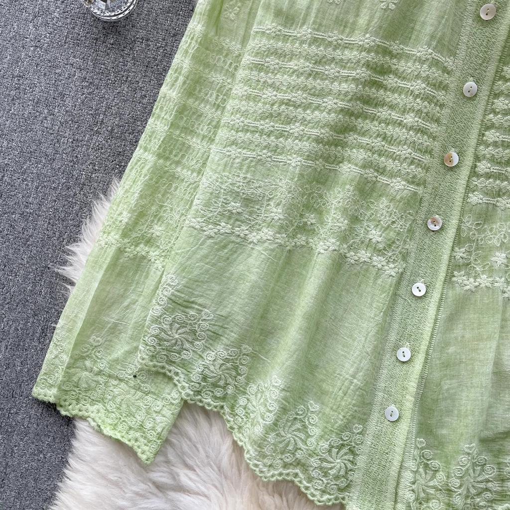 Dimanaf 2025 Весна Рубашка Женская Кружевная Блузка Короткий Рукав Модные Топы Футболки Свободные Белые Зеленые Футболки Новые