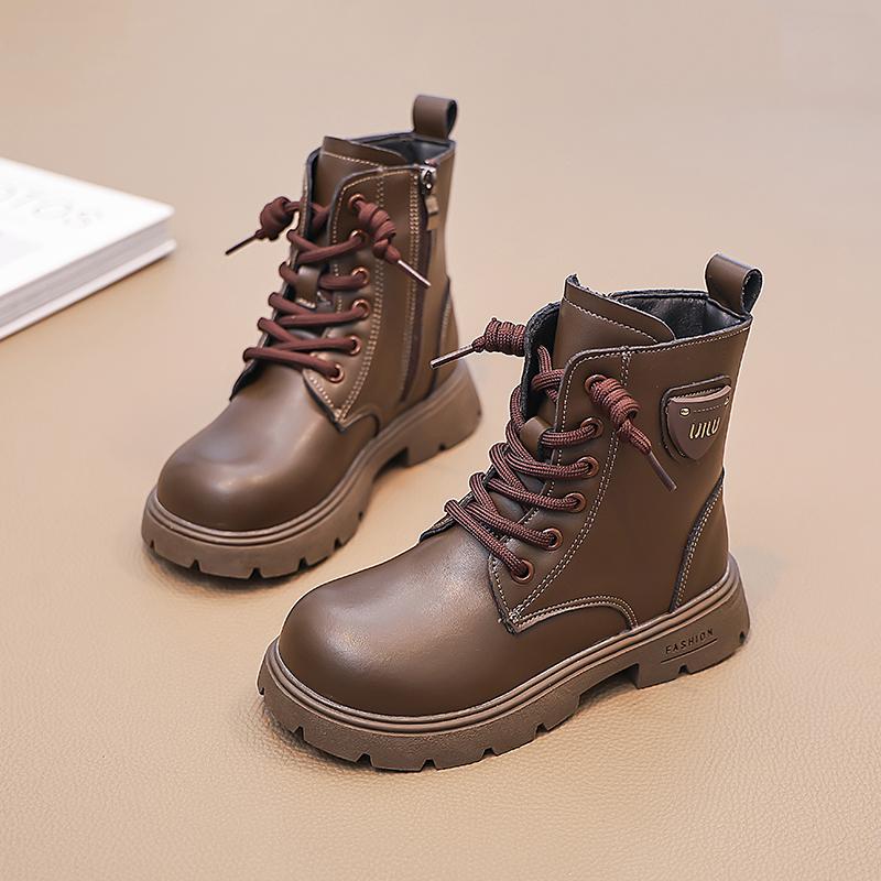 Детская универсальная модная тенденция с плюшевыми теплыми высокими хлопковыми ботинками, повседневными модными ботинками, ботинками средней высоты