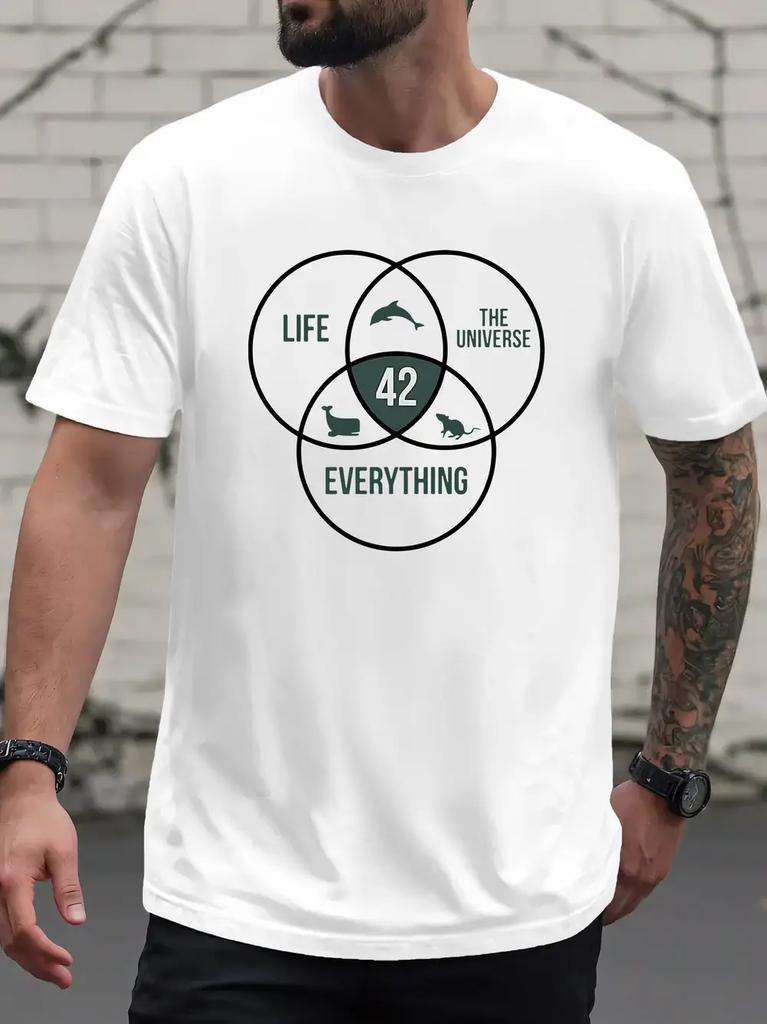 42 Universe Answer Fashion Round Neck Print T-shirt Regular Fit Size Essential for Spring And Summer