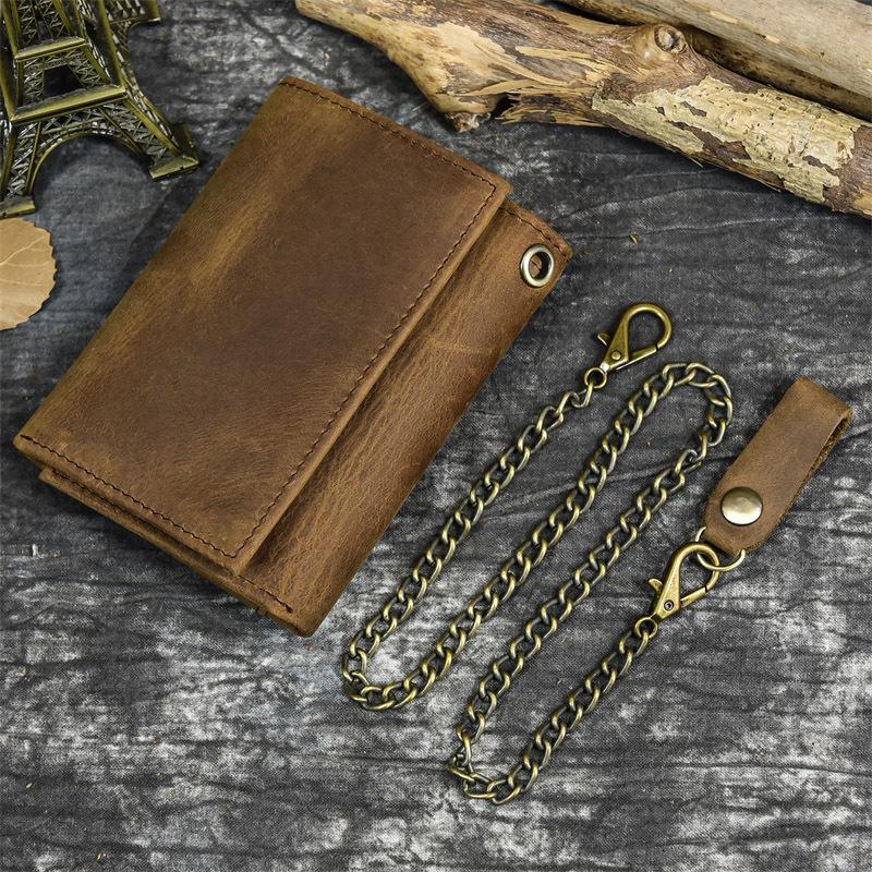 Men'S Leather Wallet Leather Retro Change Bag First Layer Cowhide Three Fold Casual Wallet