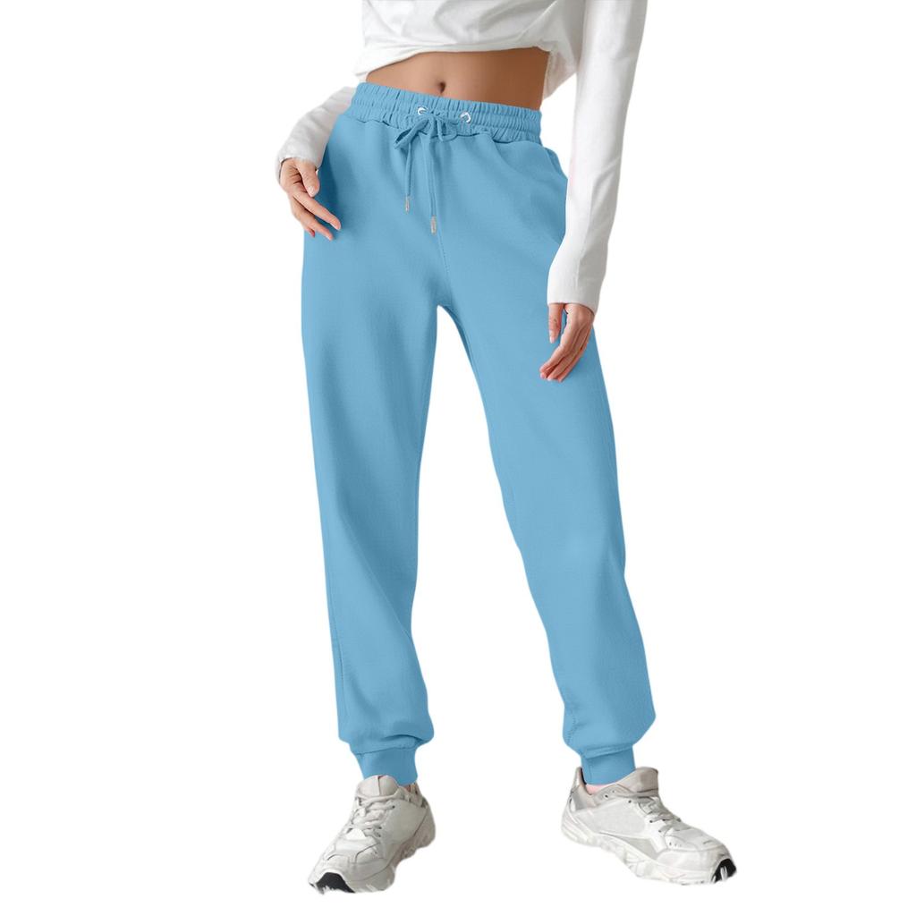 Женские модные спортивные однотонные повседневные спортивные штаны с карманами и шнурком