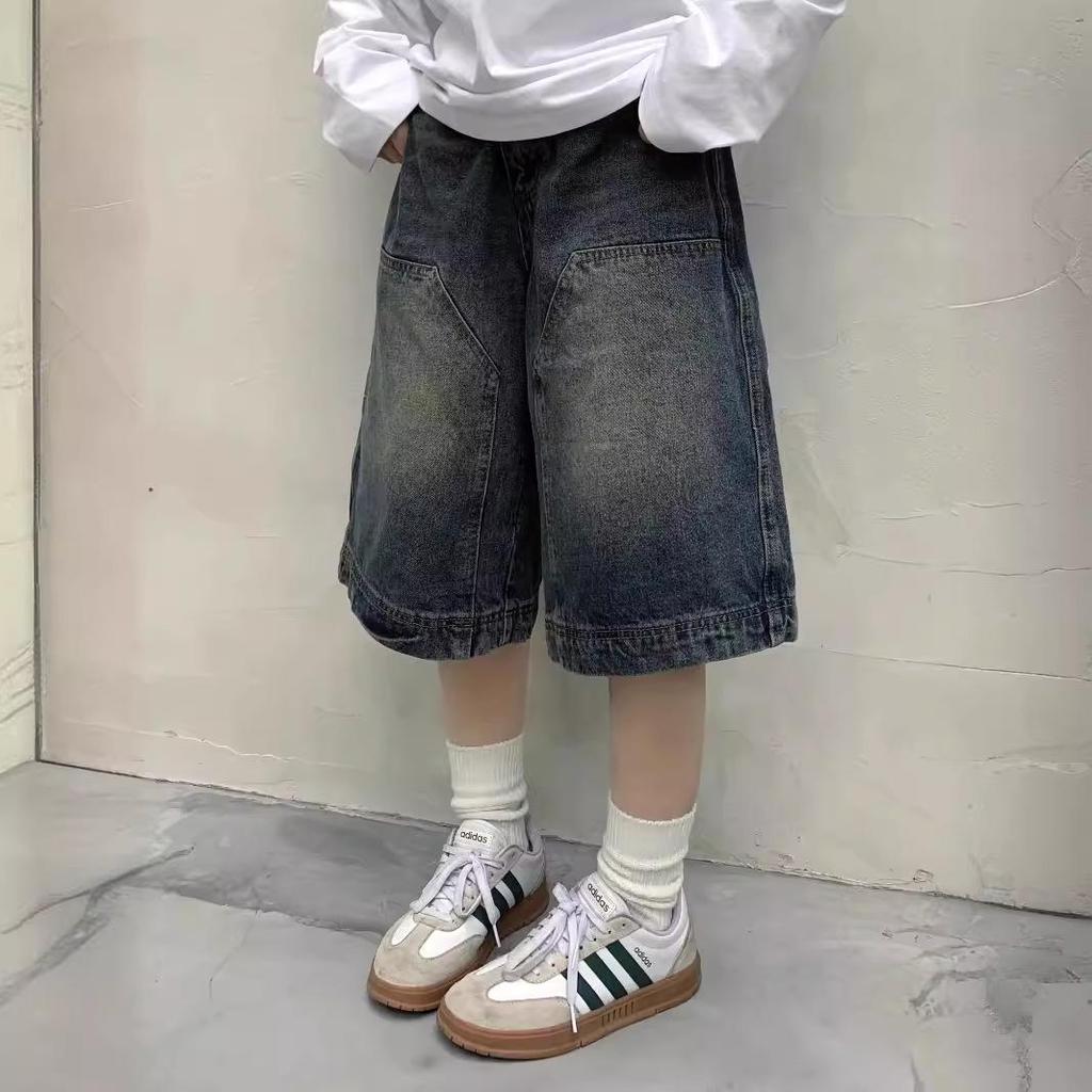 Унисекс Американские Ретро Свободные Джинсы Широкие Штанины - Летние Прямые Укороченные Брюки