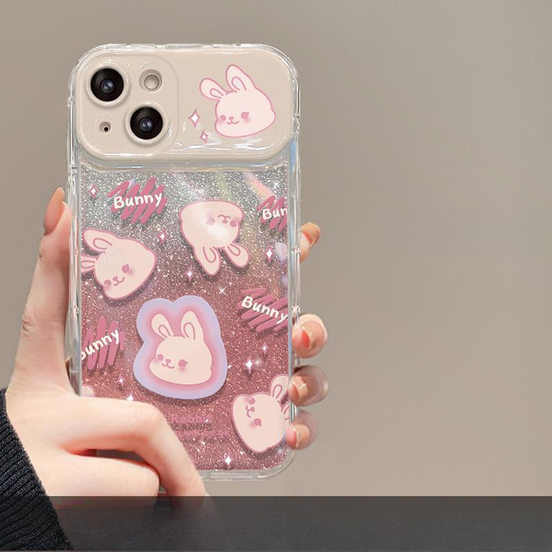 Подходит для Apple 14 Promax Чехол для мобильного телефона iPhone 13 Cute Rabbit Flip Mirror Hanging Chain 12 Прозрачный силикон