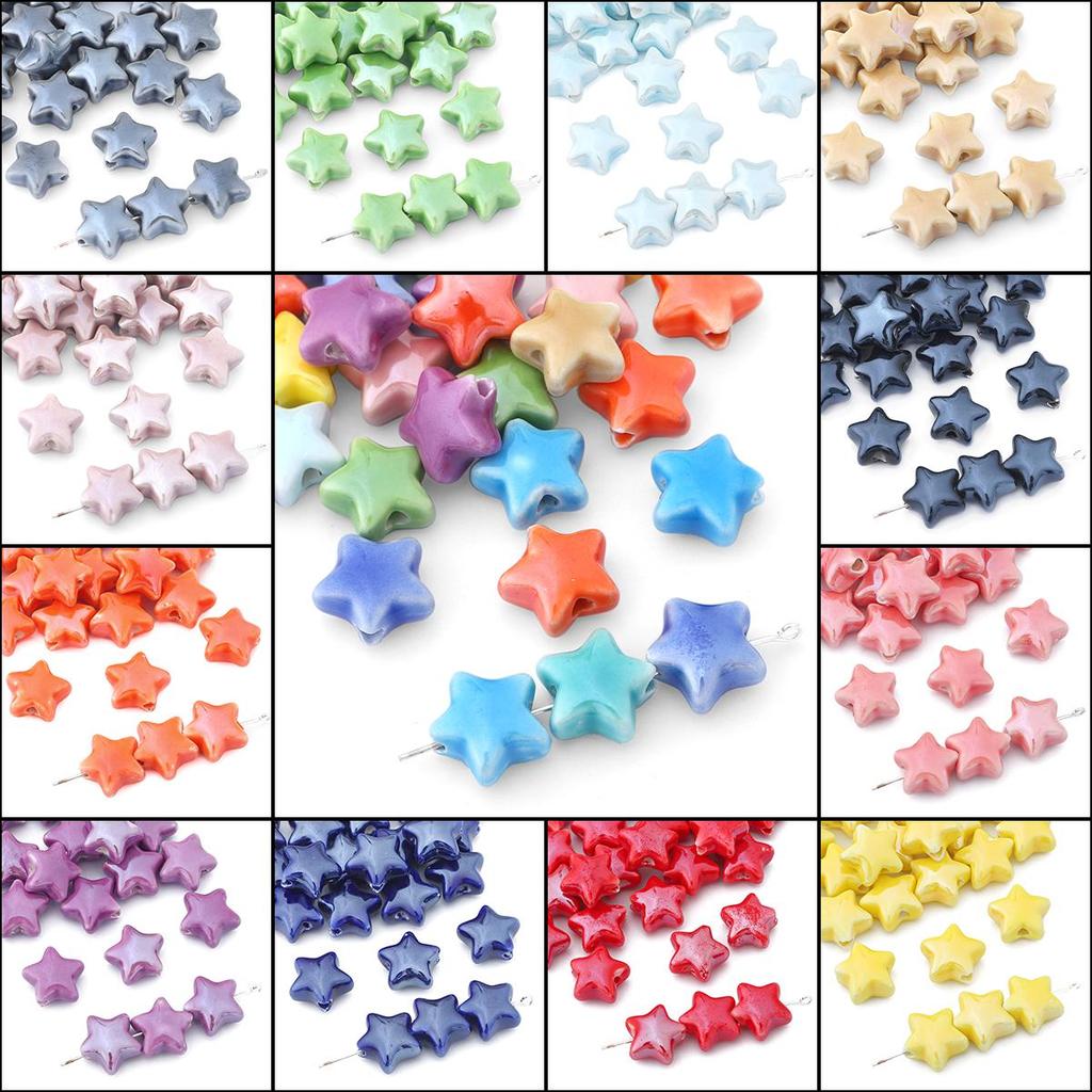 10 шт., 14 мм, выбор цвета, керамические бусины с пятиконечной звездой для изготовления ювелирных изделий, ожерелье, браслет, серьги «сделай сам»