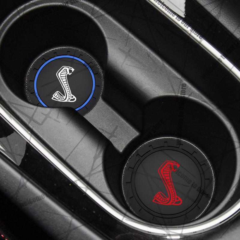 2pcs/1set For Ford Shelby GT500 GT350 Emblem Bronco Dodge Car Coaster Waterproof Non-Slip Rubber Mat Water Cup Slot Decorate E2