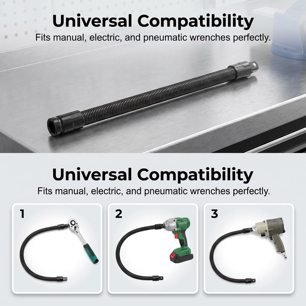 1/2 Flexible Shaft Extension Rod Torque Socket, 2026 New Ratchet Wrench Electric Wrench Connector, Portable Hand Tool (250 mm)