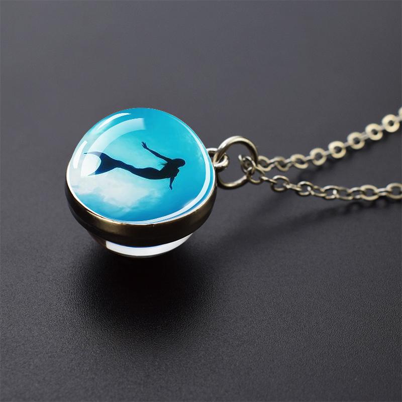 Ювелирные ожерелья с синим морем и морской жизнью, черепаха, дельфин, ракушки, двухсторонний хрустальный стеклянный шар, кулон, ожерелье для женщин и мужчин, подарок