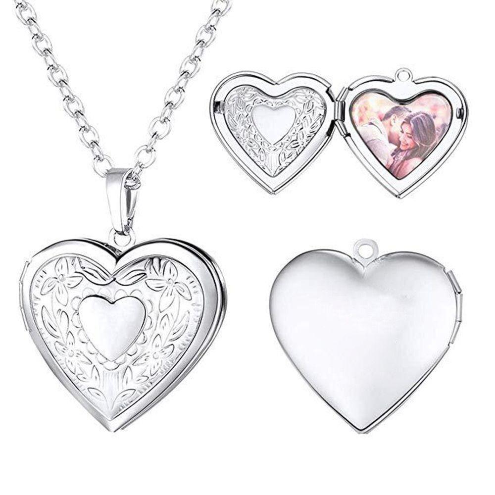 Men Women Lover Jewelry Friend Photo Picture Locket Heart Shaped Necklace Pendant