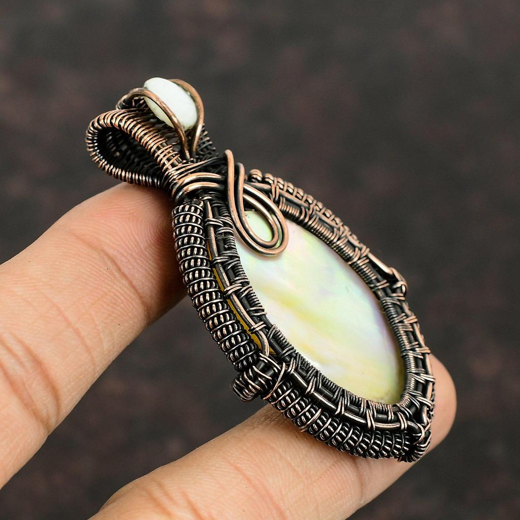 Mother Of Pearl Pendant Copper Wire Wrapped Pendant Handmade Pendant Unique Copper Jewelry Gemstone Pendant For Gift Mother Of Pearl Jewelry