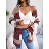 Autumn and Winter Women's Cardigan Sweater Bump Color Striped Lantern Sleeves Casual Cardigan Sweater Jacket Tops