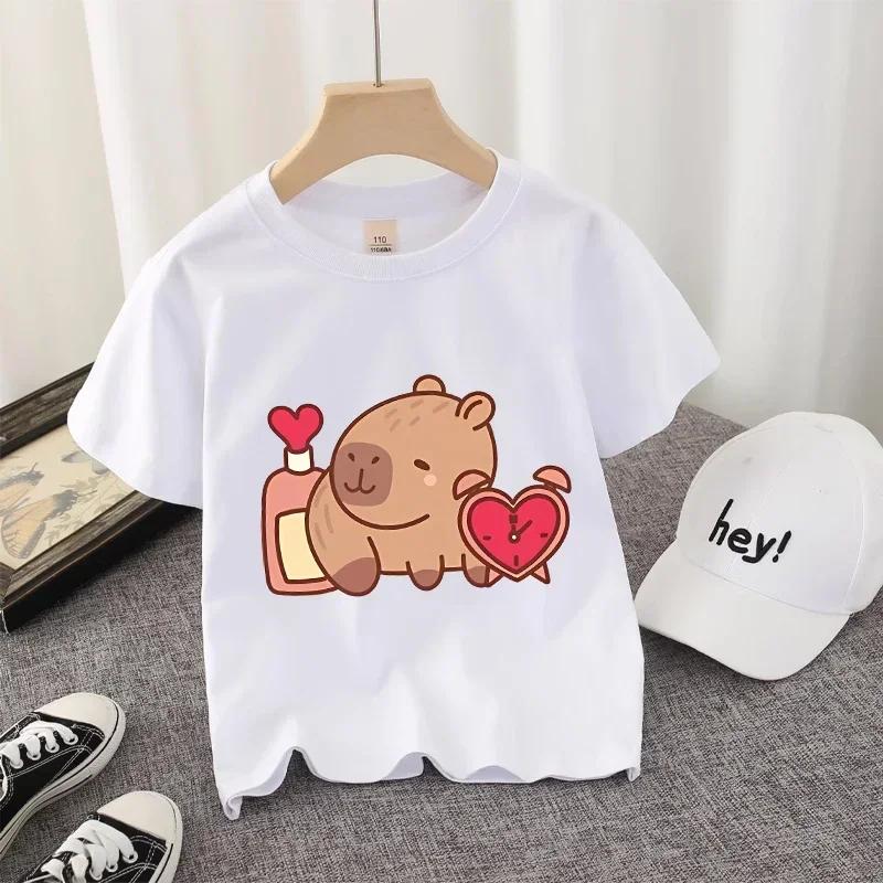 Capybara Kawaii Cartoon Print T-shirt for Boys And Girls Streetwear Casual Child's Shirt Cute Vogue Kids' Birthday Gift