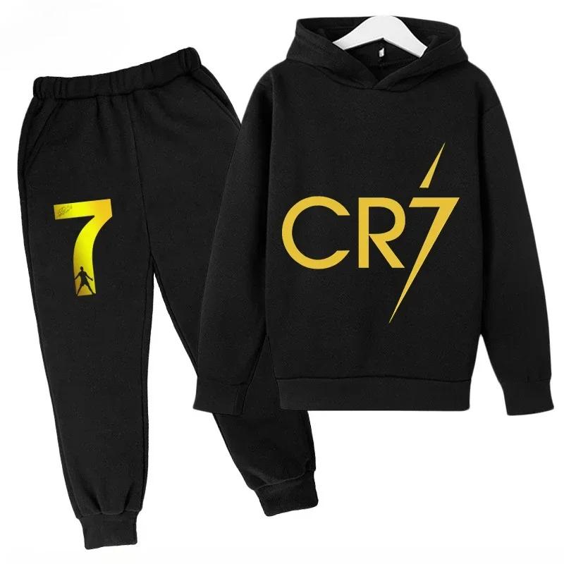 Весна Осень Cr7 3-12 лет Детский Комплект Худи+Брюки Костюм Комплект из 2 предметов Мальчики Девочки Повседневный Детский Спортивный Костюм