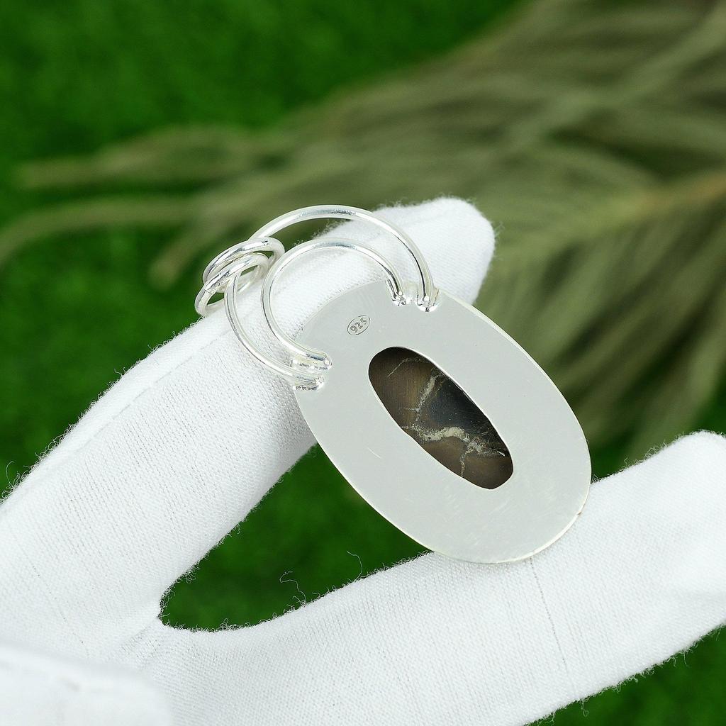Moroccan Mud Crack Fossil Gemstone Bezel Birthday New Pendant Jewelry 925 Silver