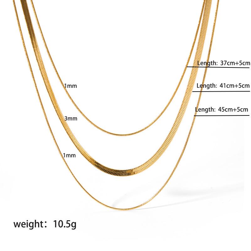 Minimalist Gold-Plated Triple-Layer Snake Bone Chain Necklace
